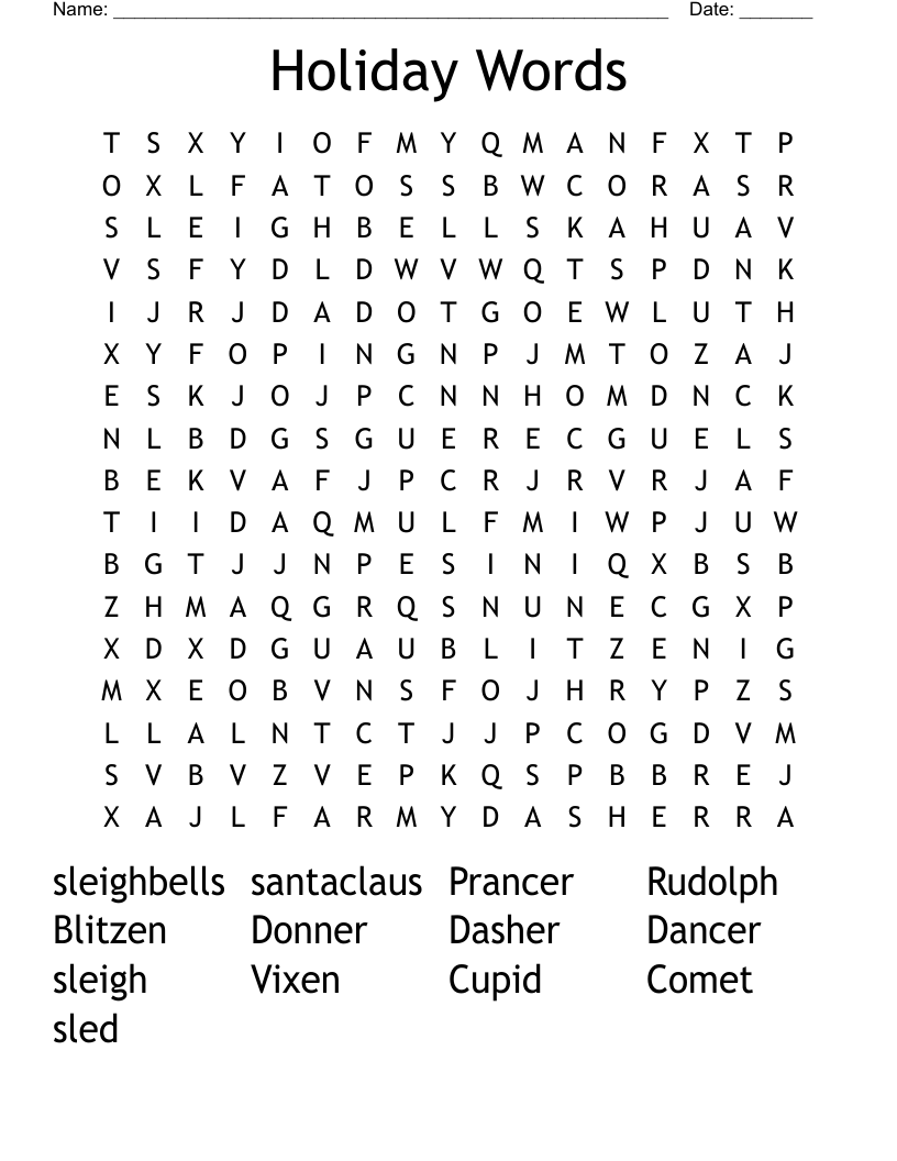Holiday Words Word Search