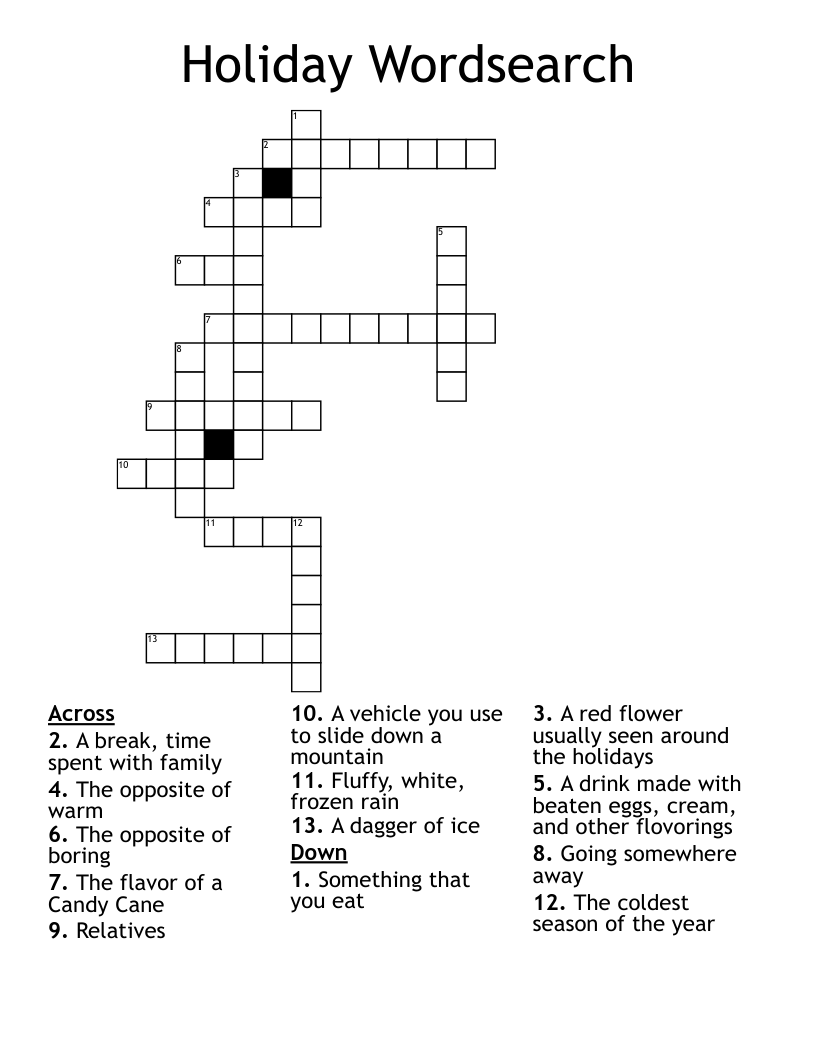 Holiday Wordsearch Crossword