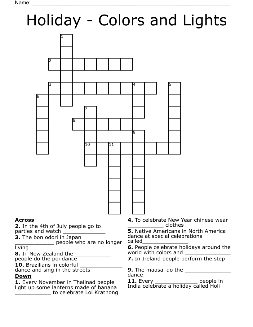 Holiday - Colors and Lights Crossword