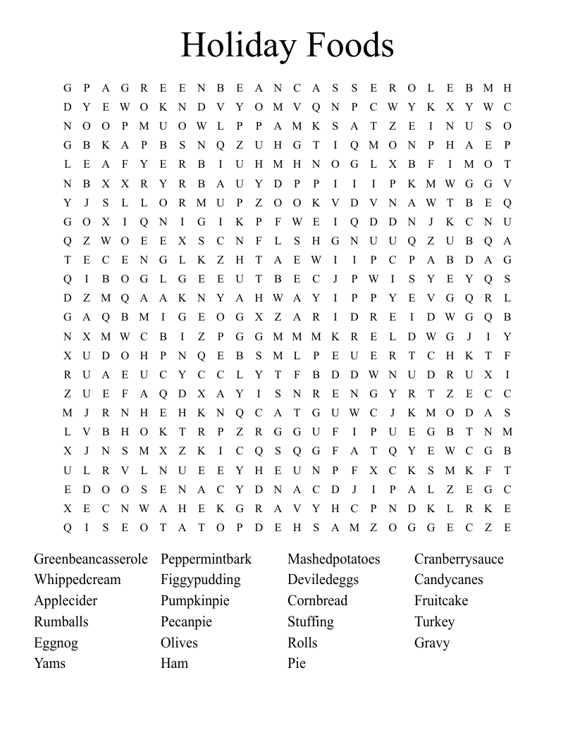 Holiday  Foods  Word Search