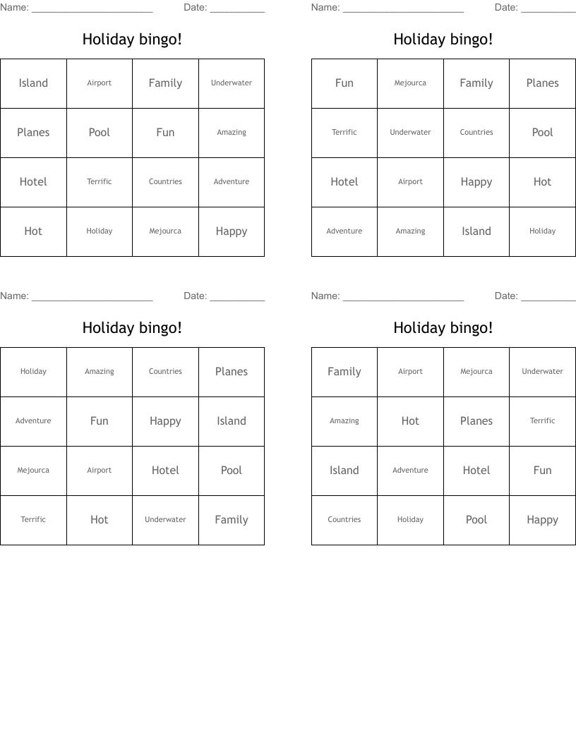 Holiday bingo!