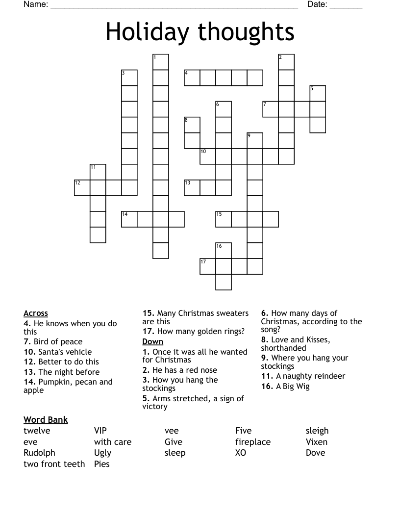 Holiday thoughts Crossword