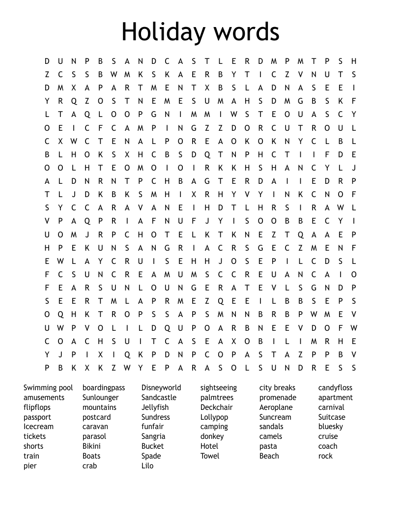 Holiday words Word Search
