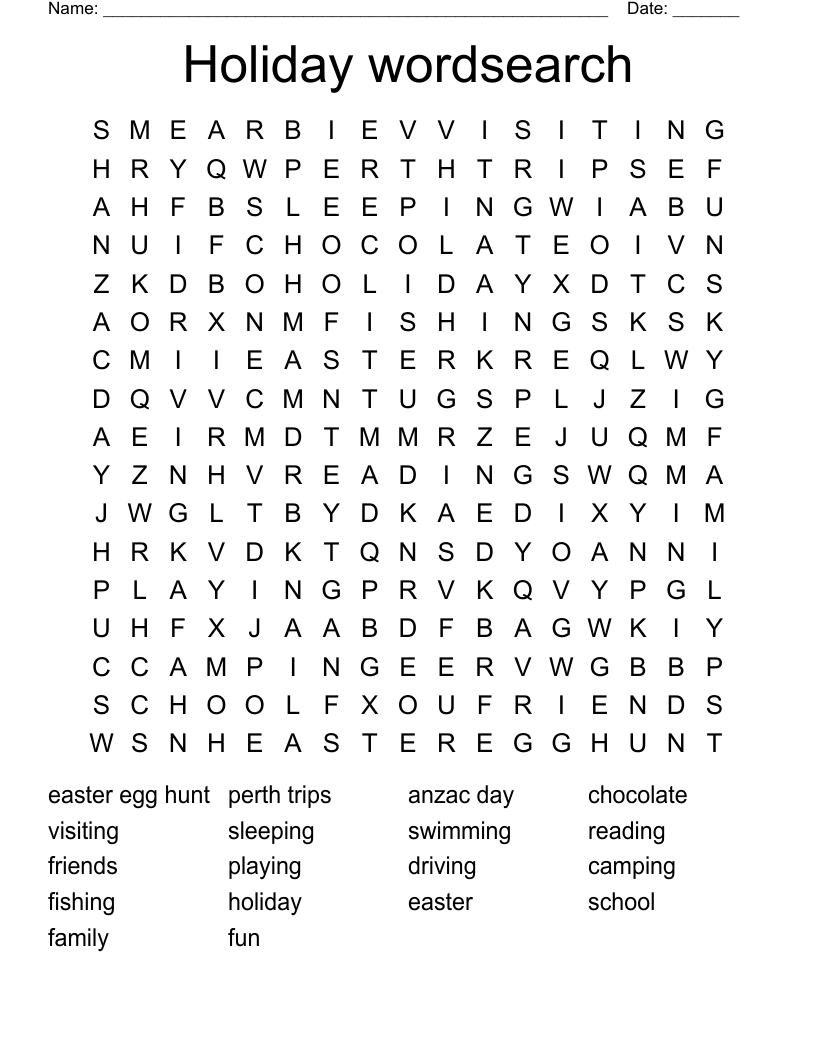 Holiday wordsearch