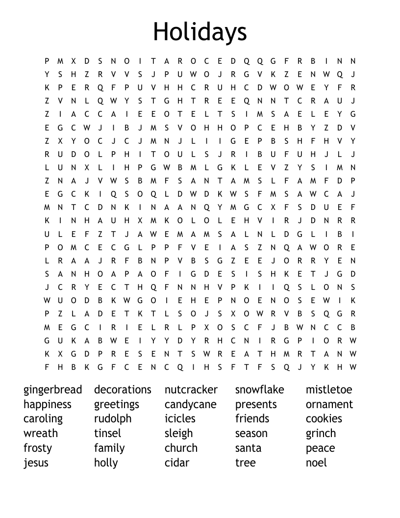 Holidays Word Search