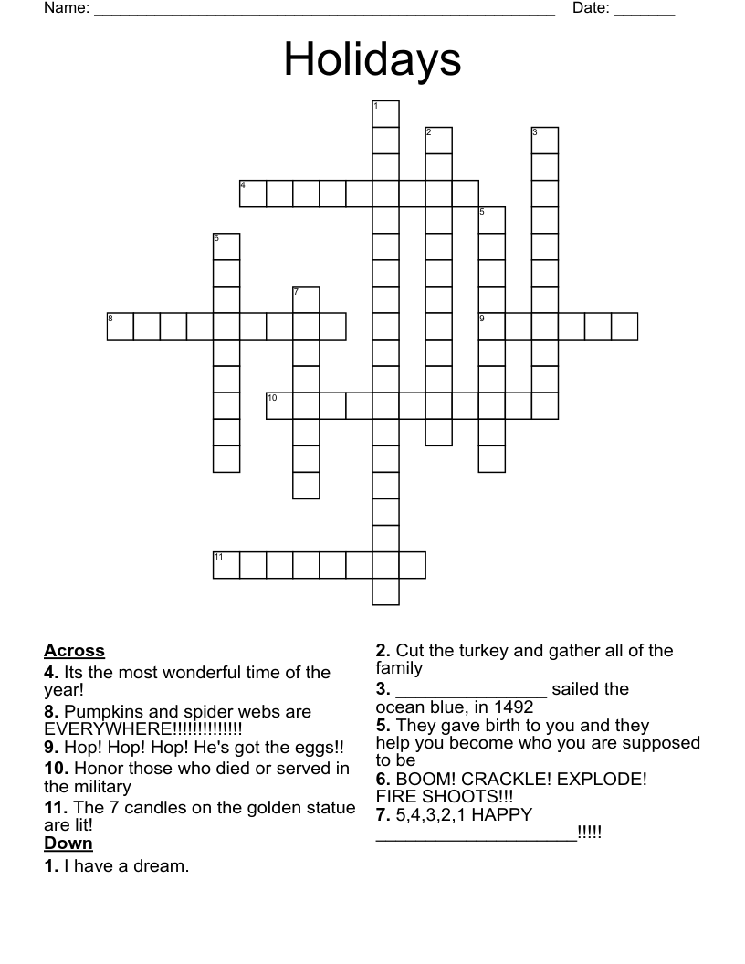 Holidays Crossword