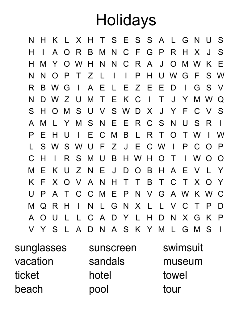 Holidays Word Search