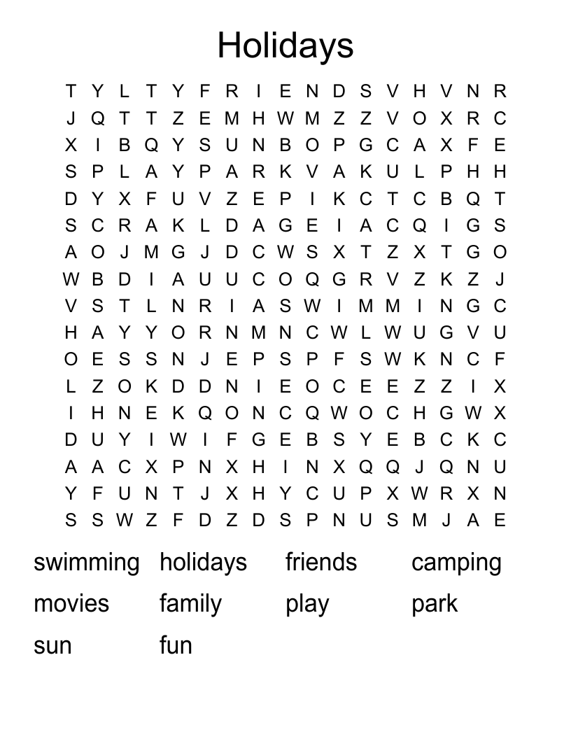 Holidays Word Search