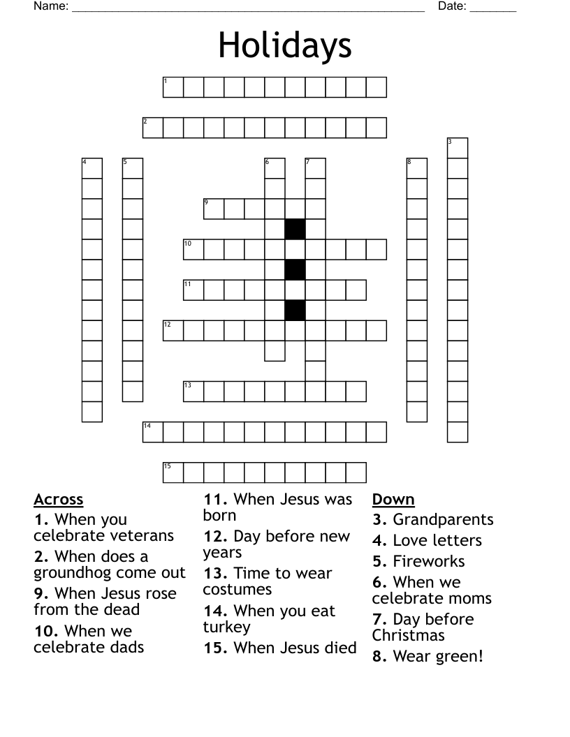 Holidays Crossword
