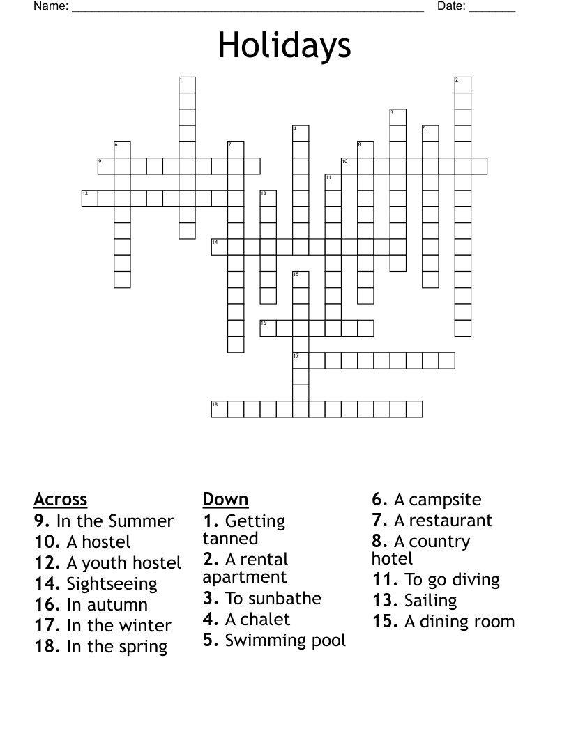 Holidays Crossword