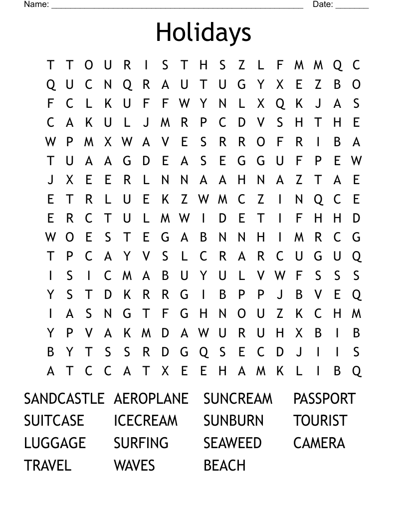 Holidays Word Search