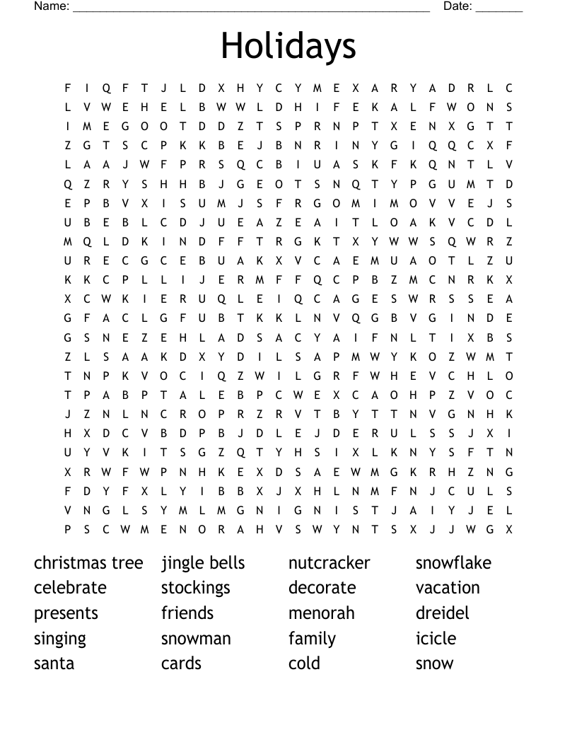 Holidays Word Search