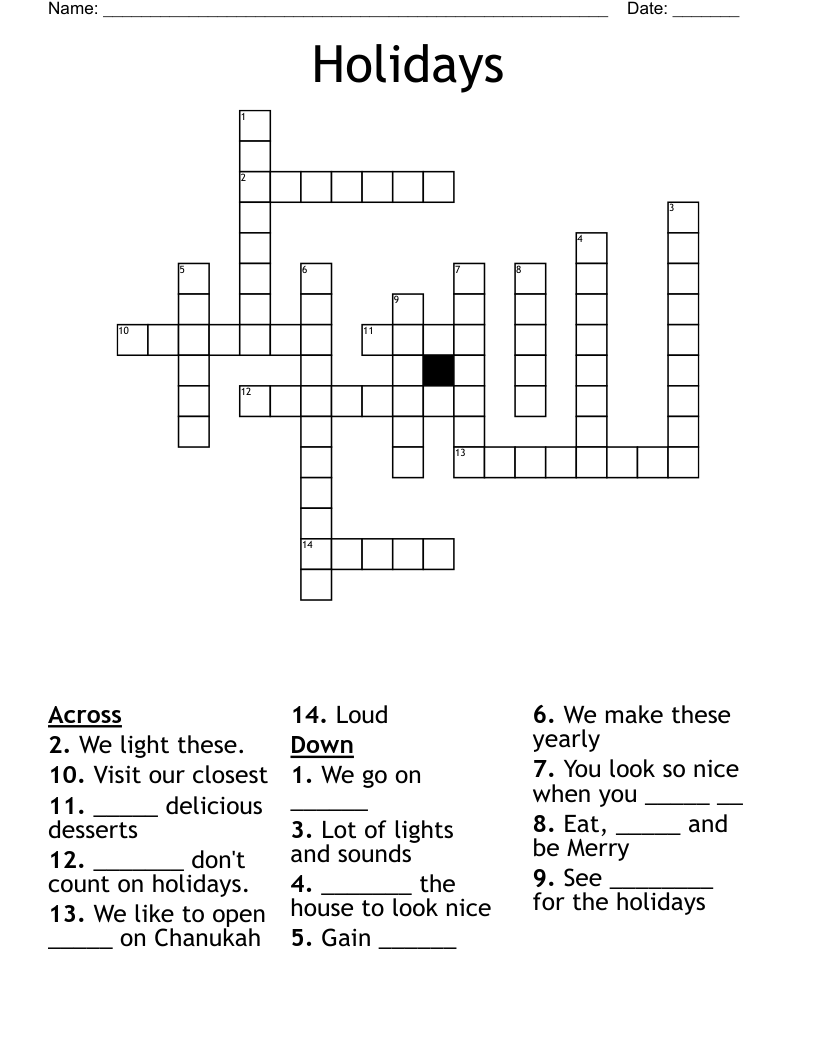 Holidays Crossword