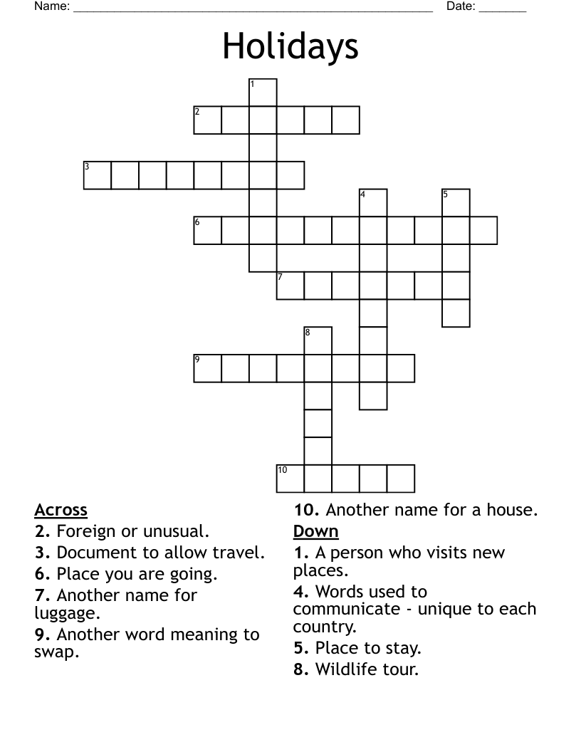 Holidays Crossword