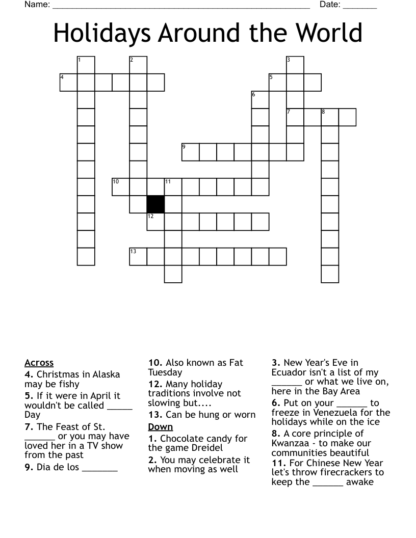 Holidays Around the World Crossword