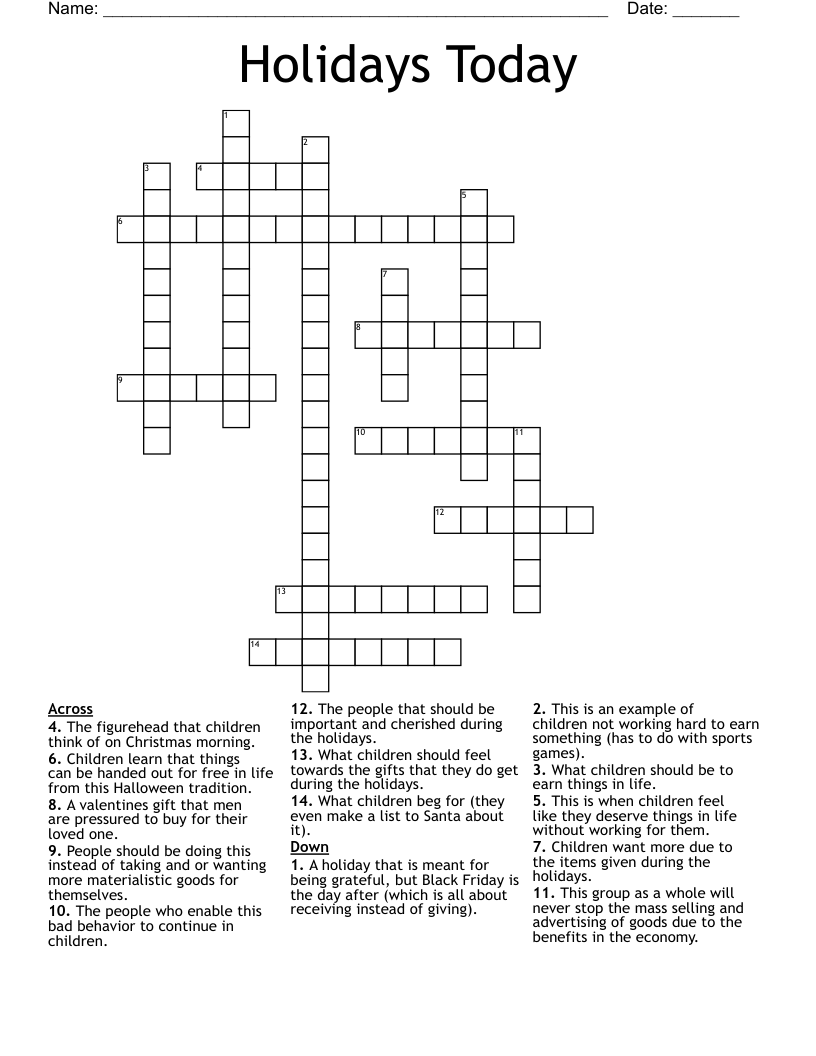 Holidays Today Crossword