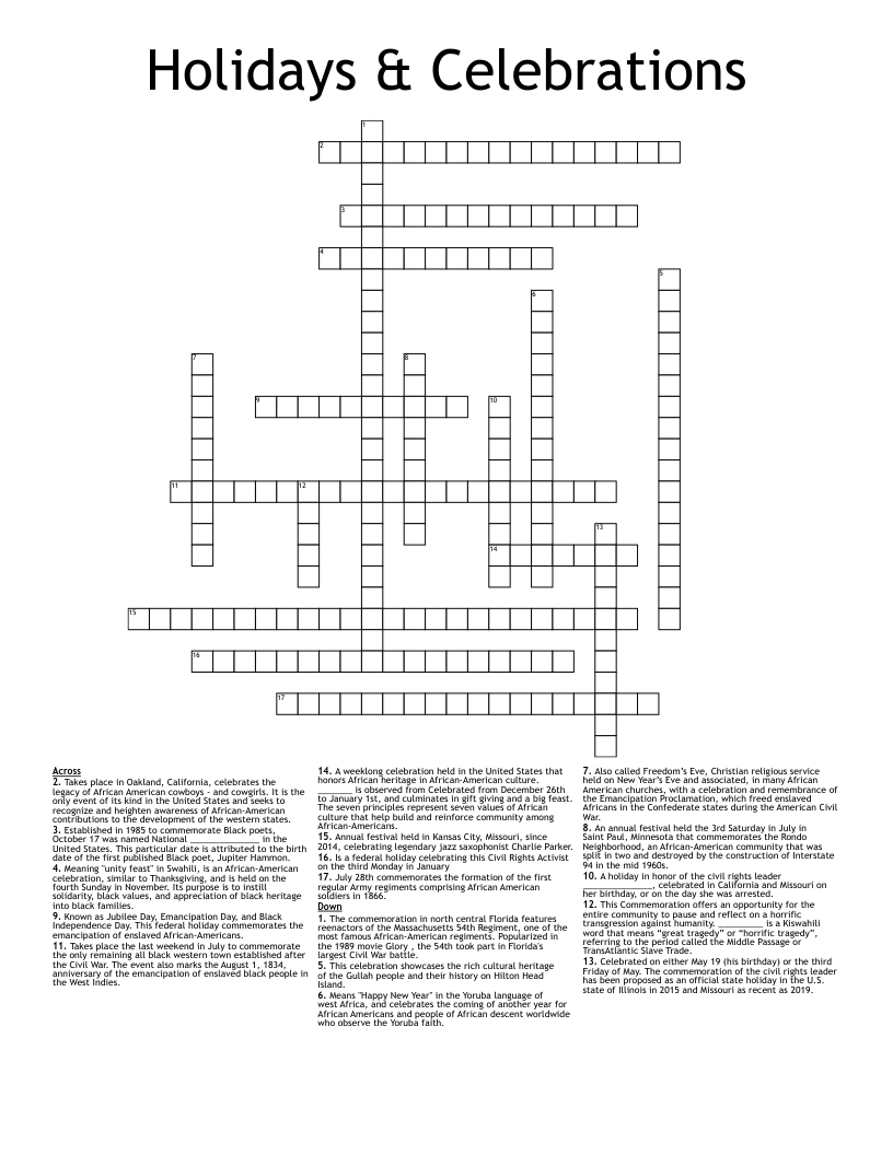 Holidays & Celebrations  Crossword