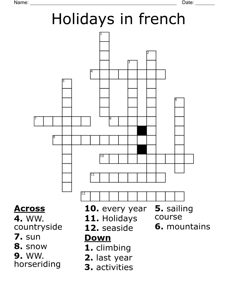 Holidays in french Crossword