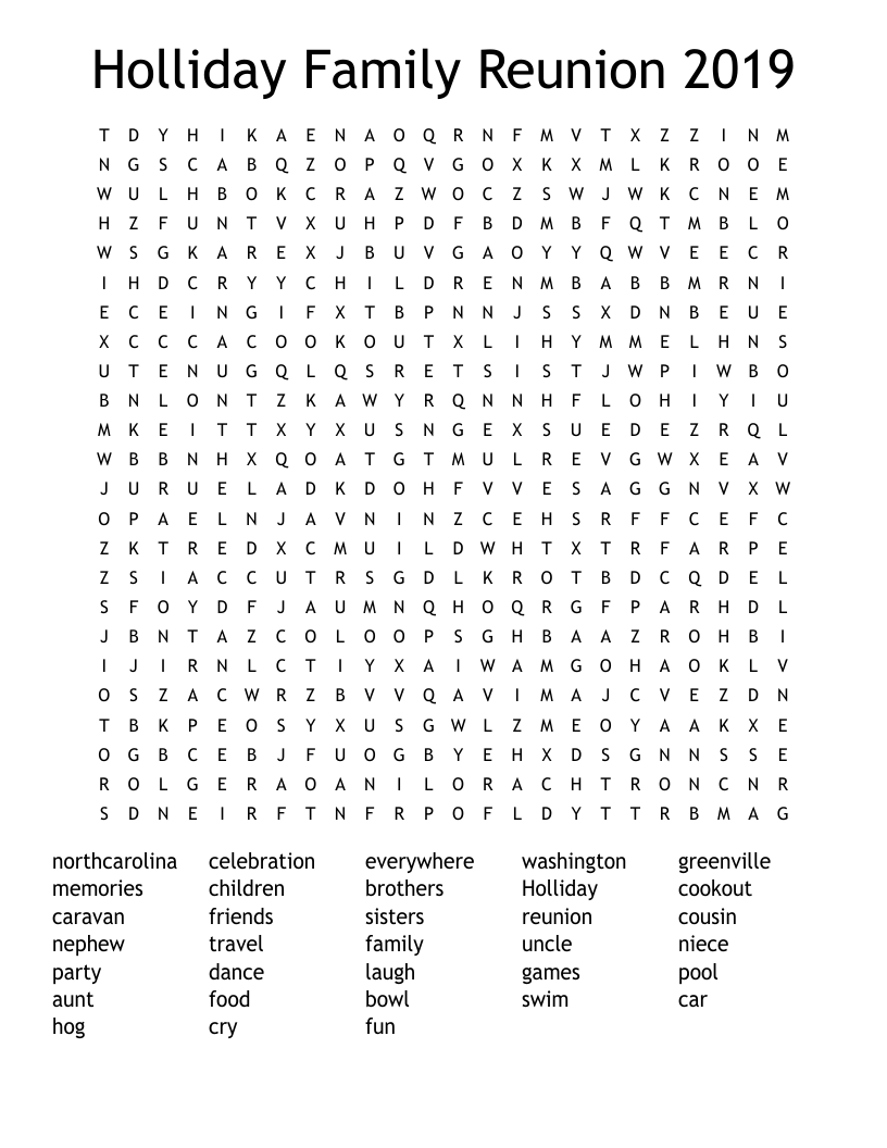 Holliday Family Reunion 2019 Word Search