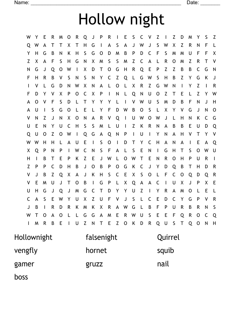 Hollow night Word Search