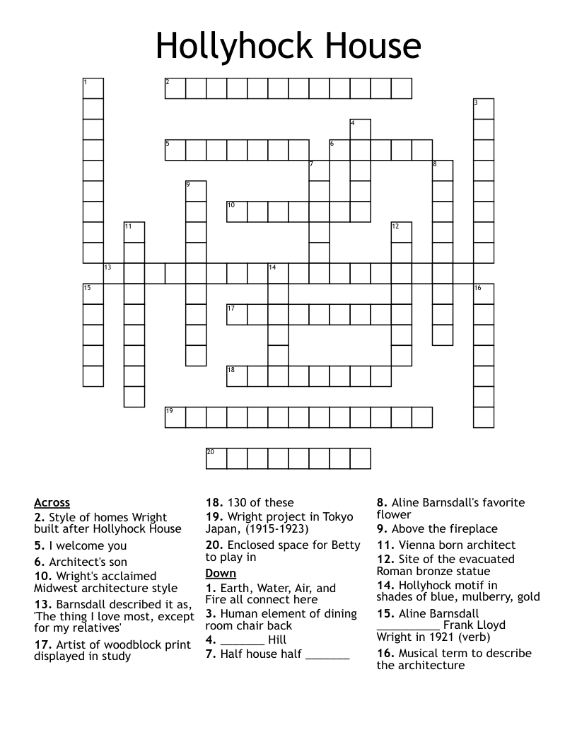 Hollyhock House  Crossword