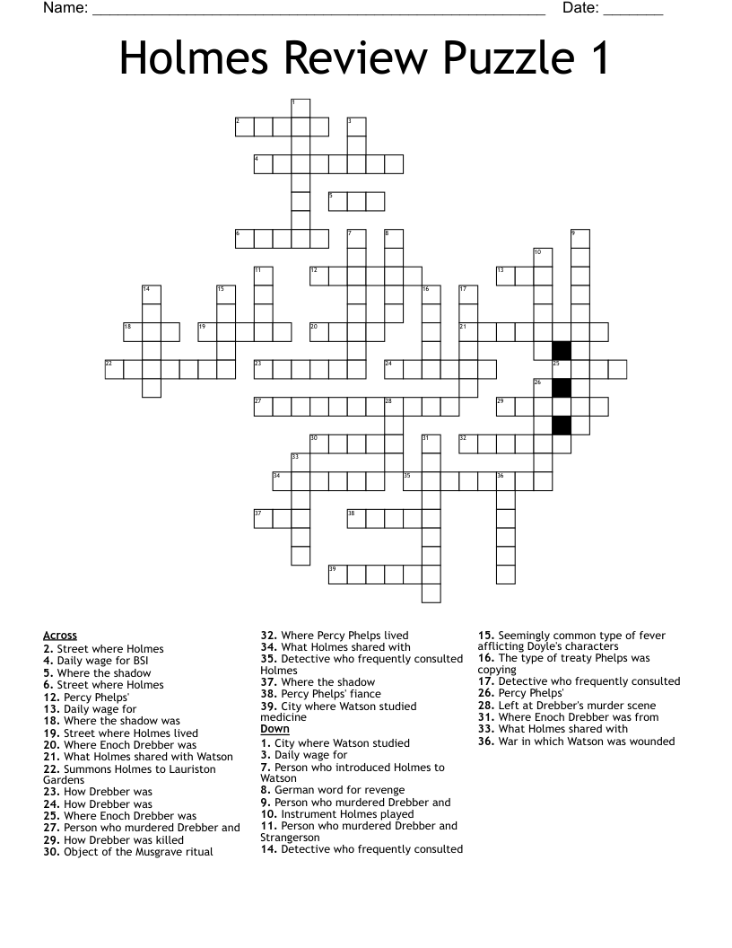 Holmes Review Puzzle 1 Crossword