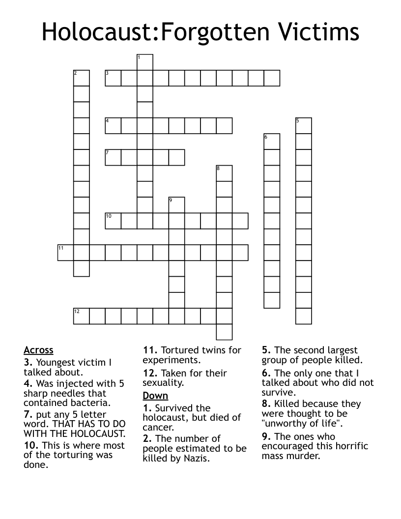 Holocaust:Forgotten Victims Crossword