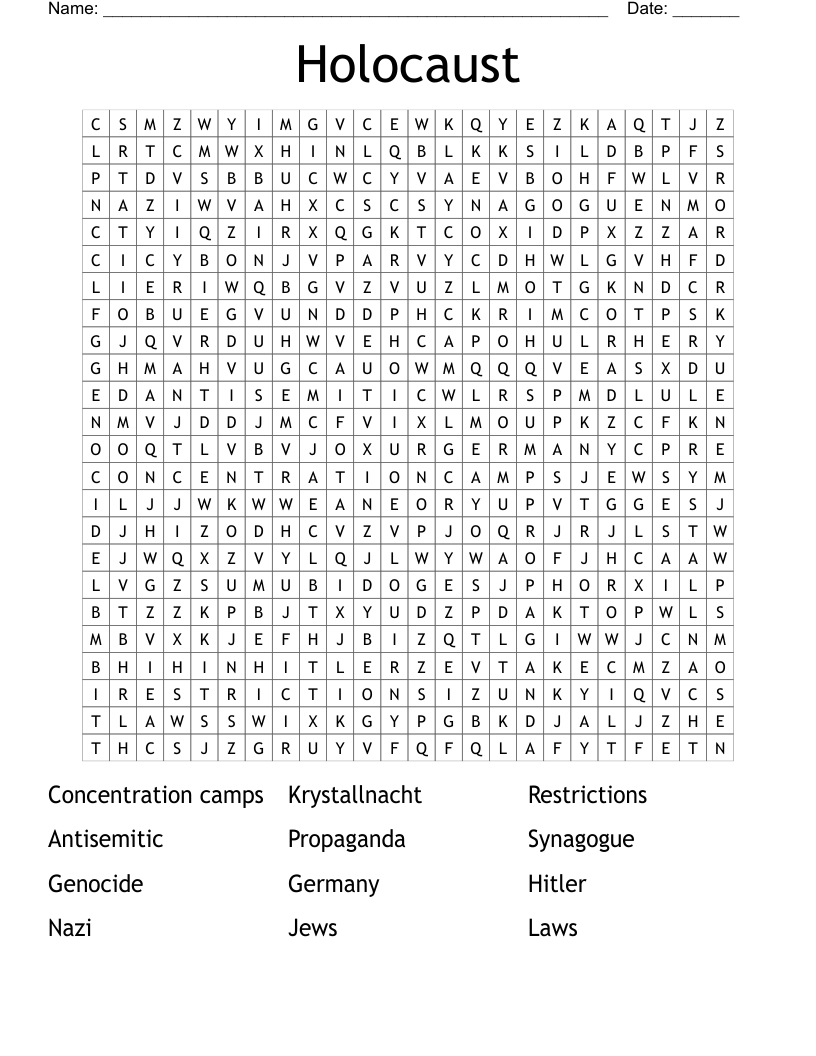 Holocaust Word Search