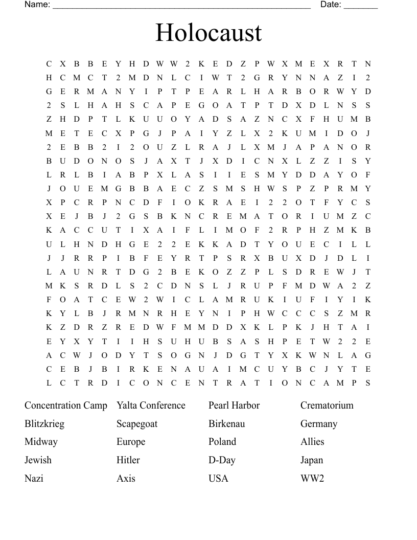 Holocaust Word Search