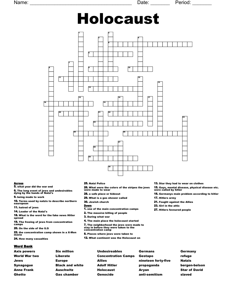 Holocaust Crossword
