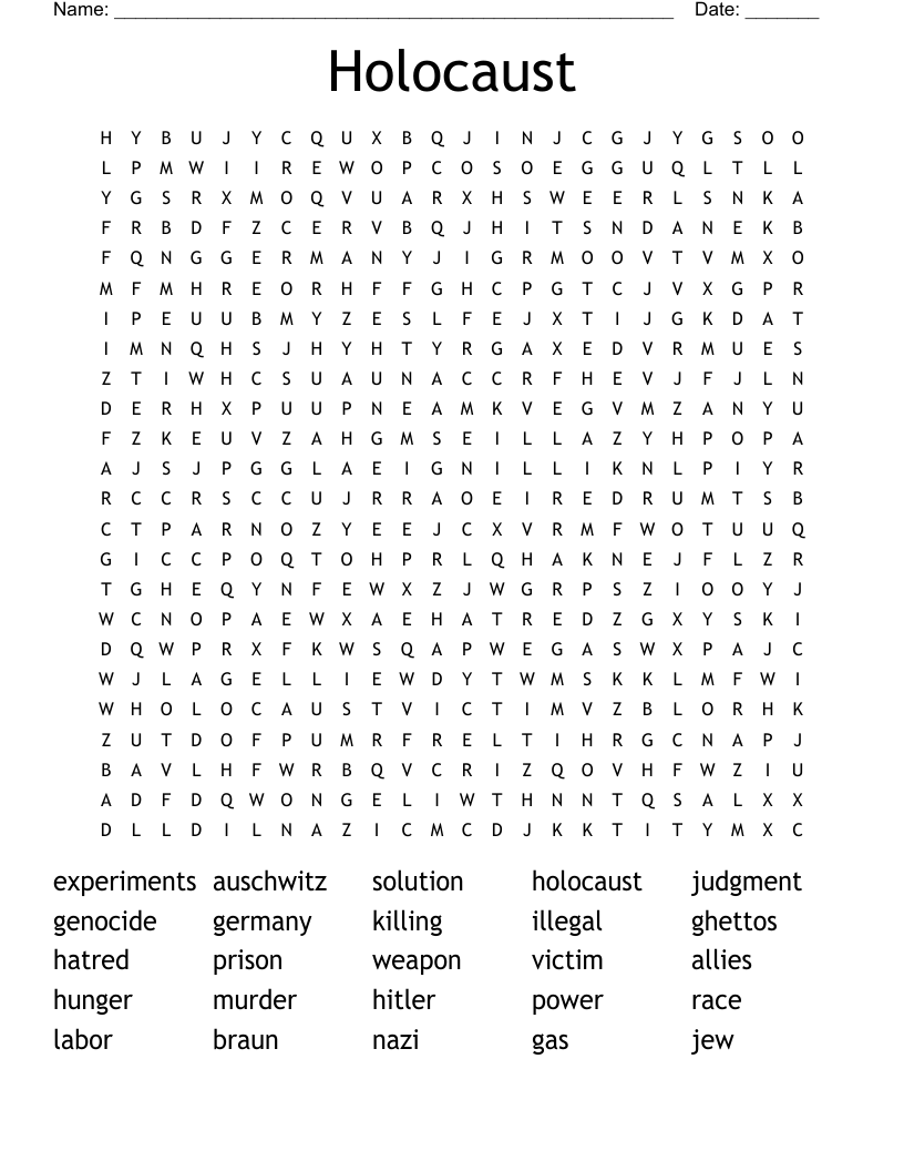 Holocaust Word Search