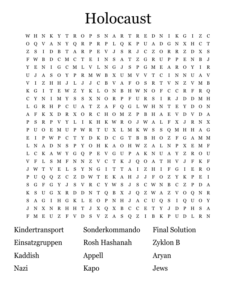 Holocaust Word Search