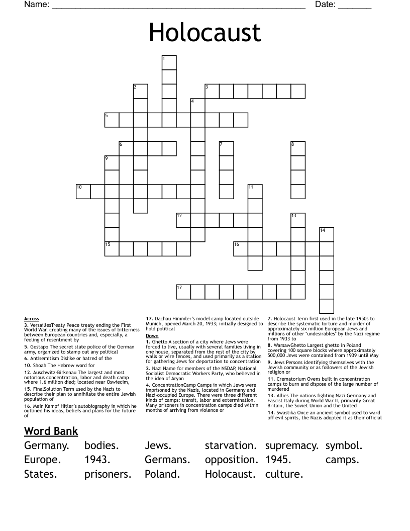 Holocaust Crossword