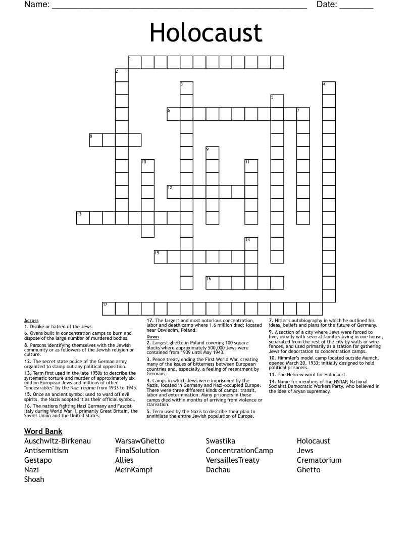 Holocaust Crossword