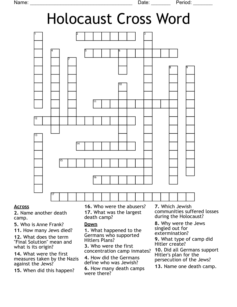 Holocaust Cross Word 
