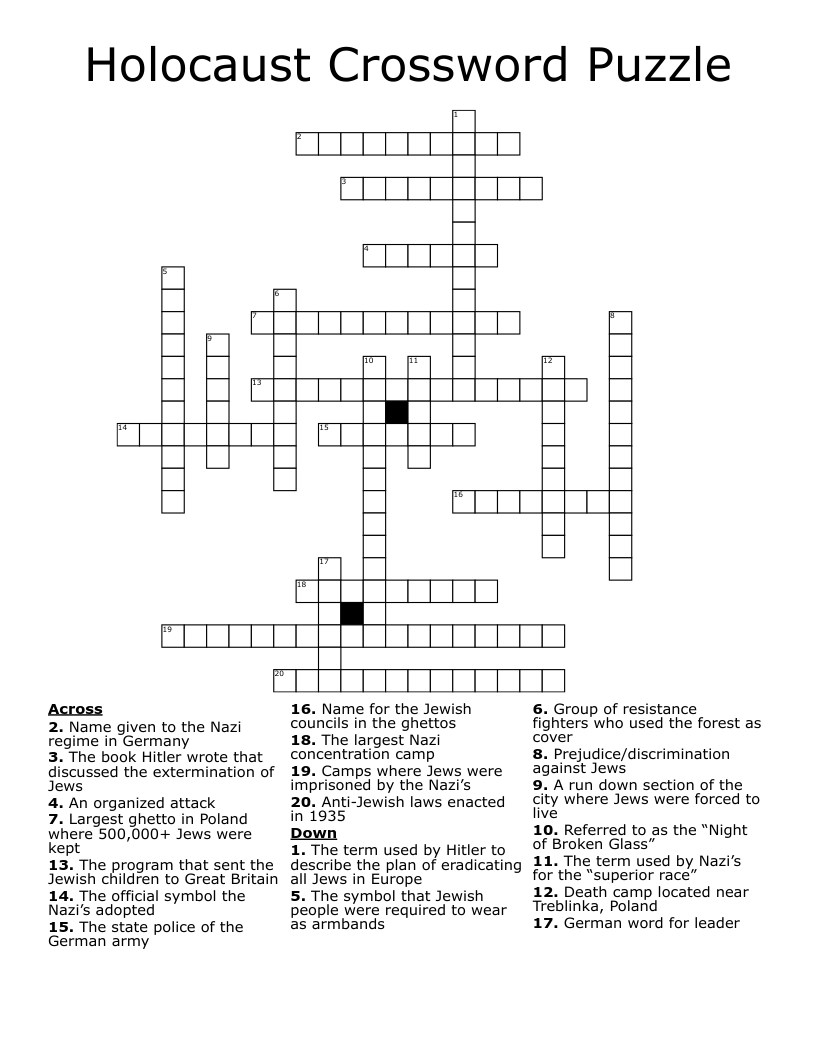 Holocaust Crossword Puzzle