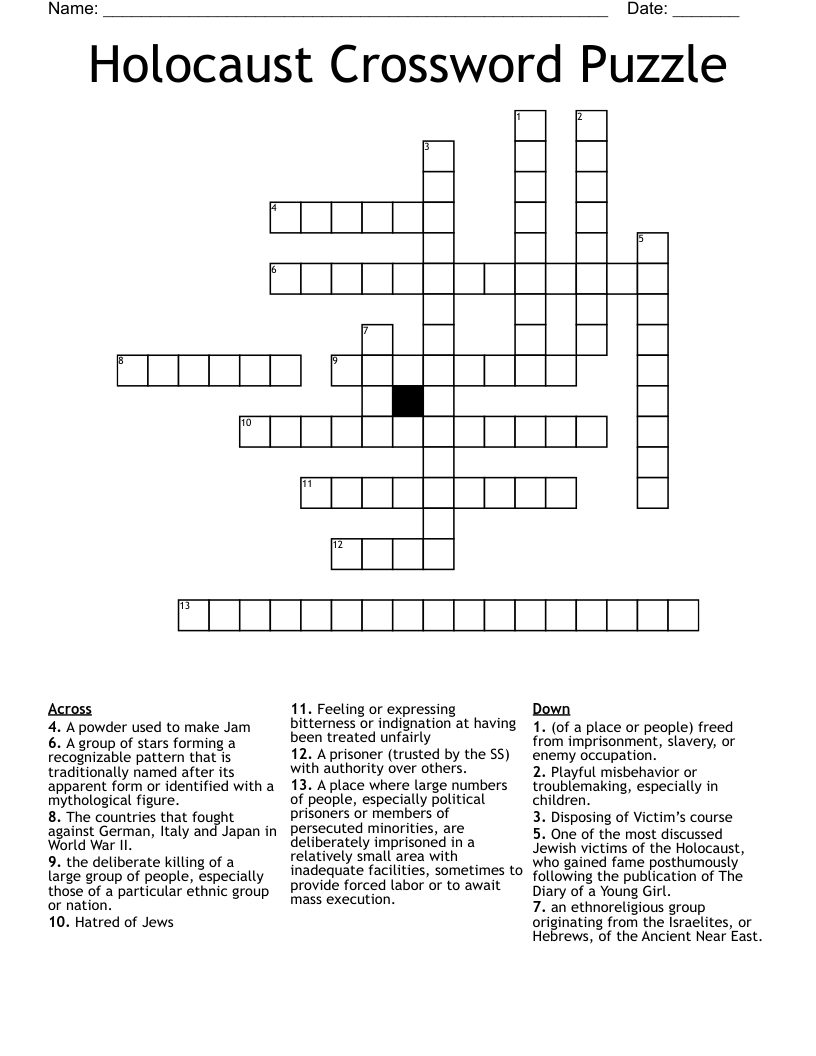 Holocaust Crossword Puzzle