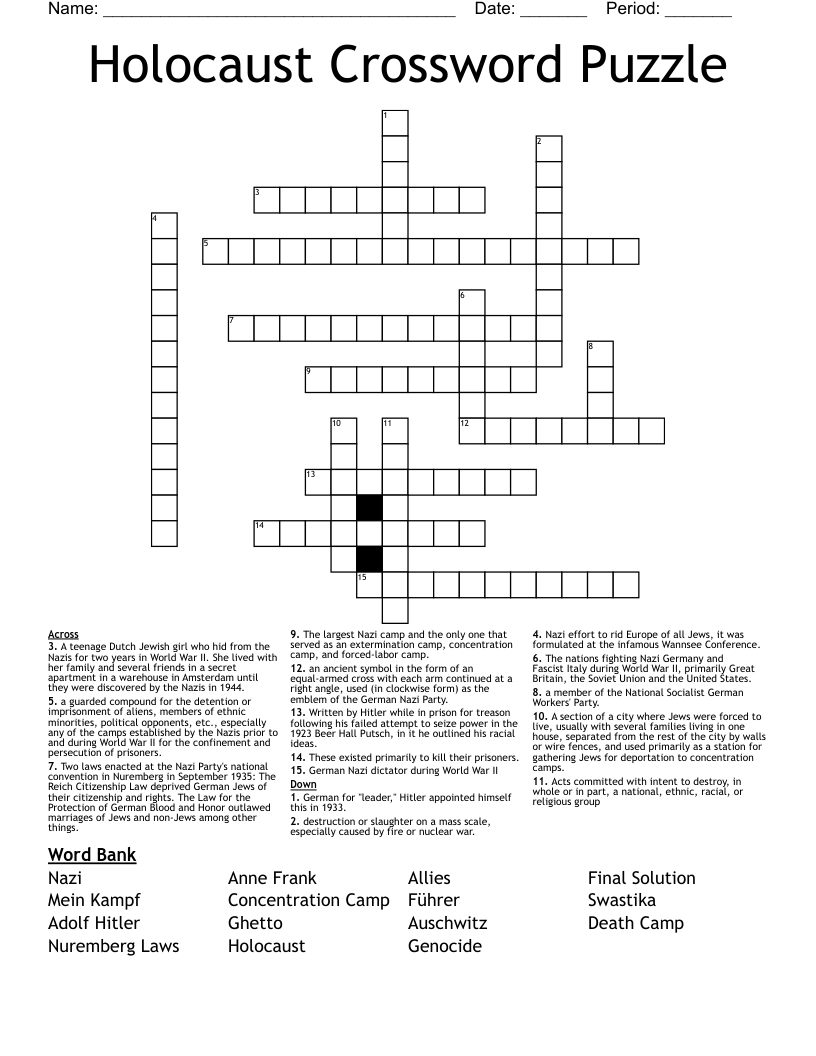 Holocaust Crossword Puzzle