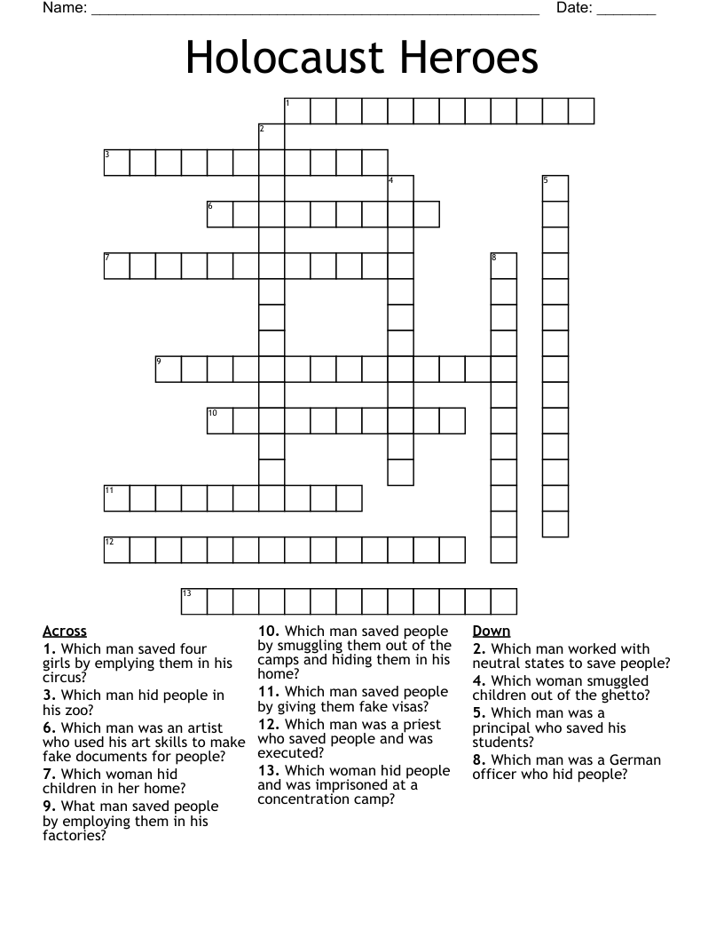 Holocaust Heroes Crossword