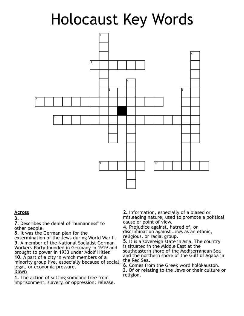 Holocaust Key Words Crossword
