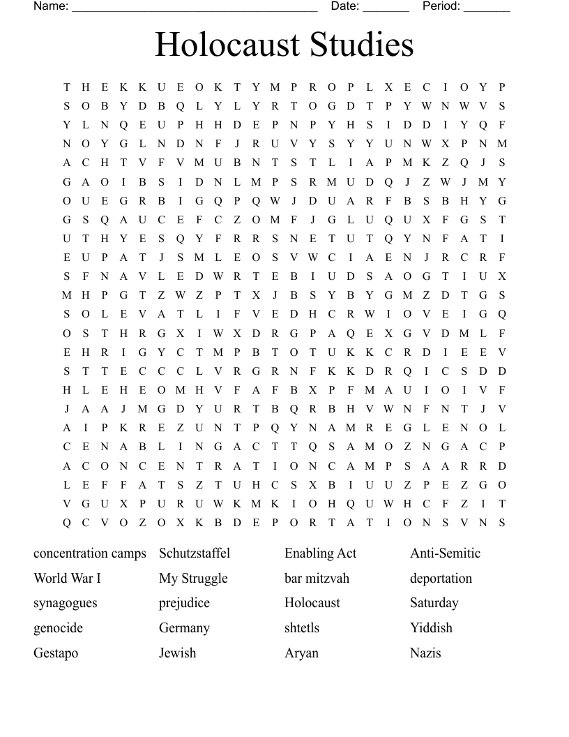 Holocaust Studies Word Search