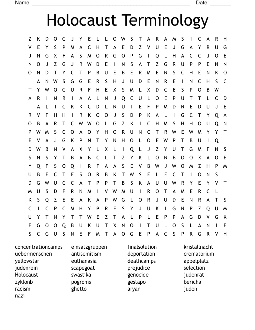 Holocaust Terminology Word Search