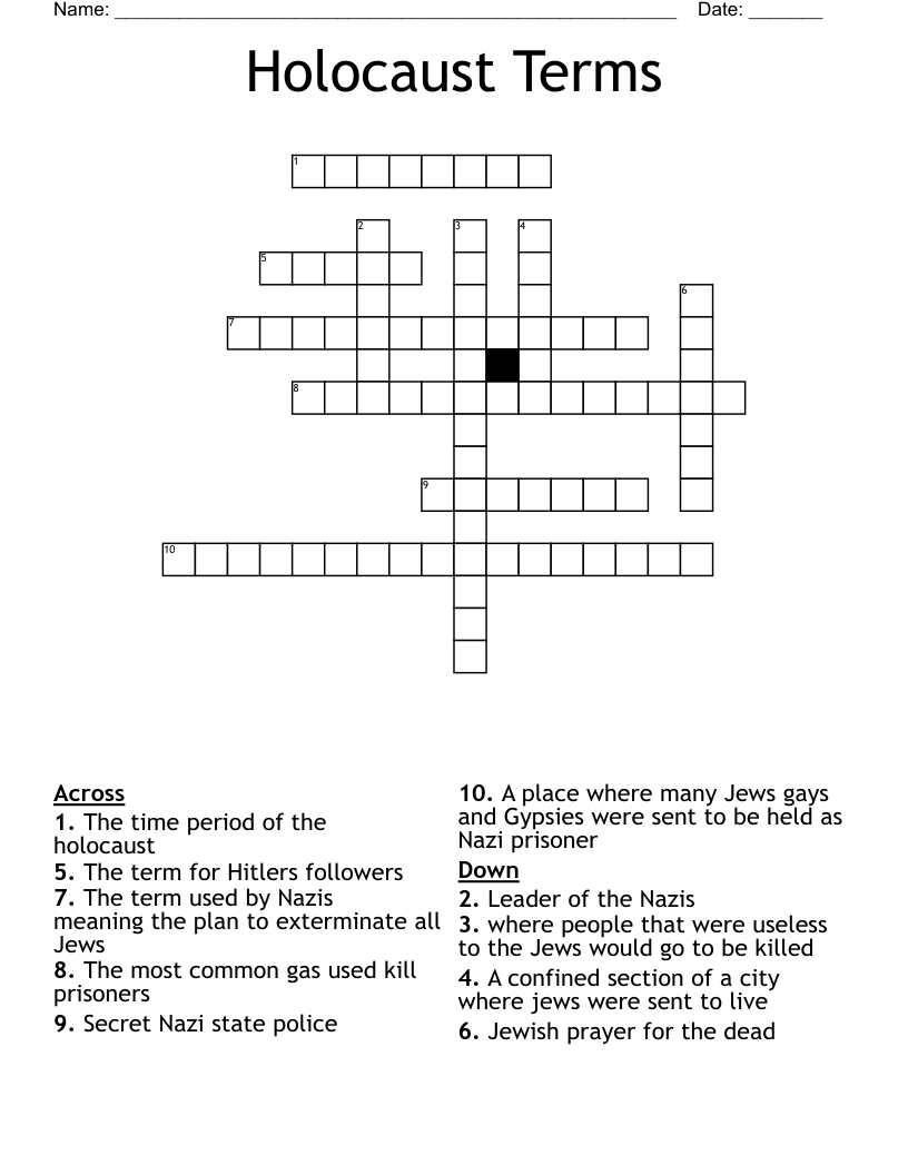 Holocaust Terms Crossword