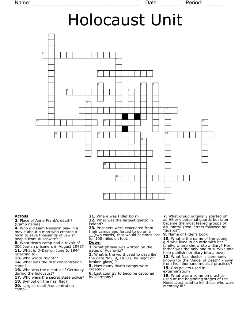 Holocaust Unit Crossword