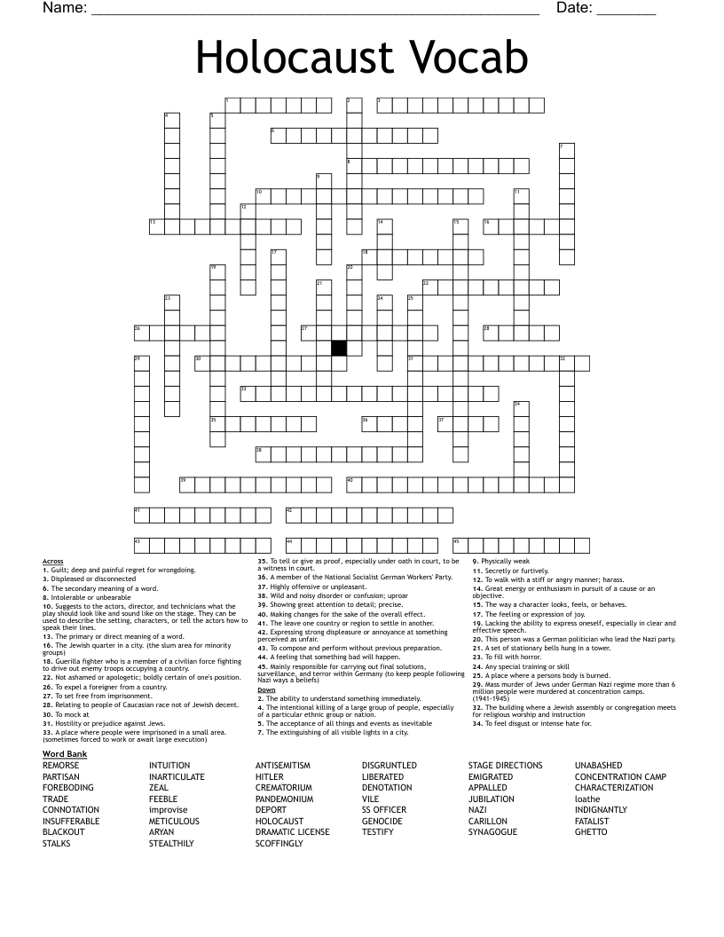 Holocaust Vocab  Crossword