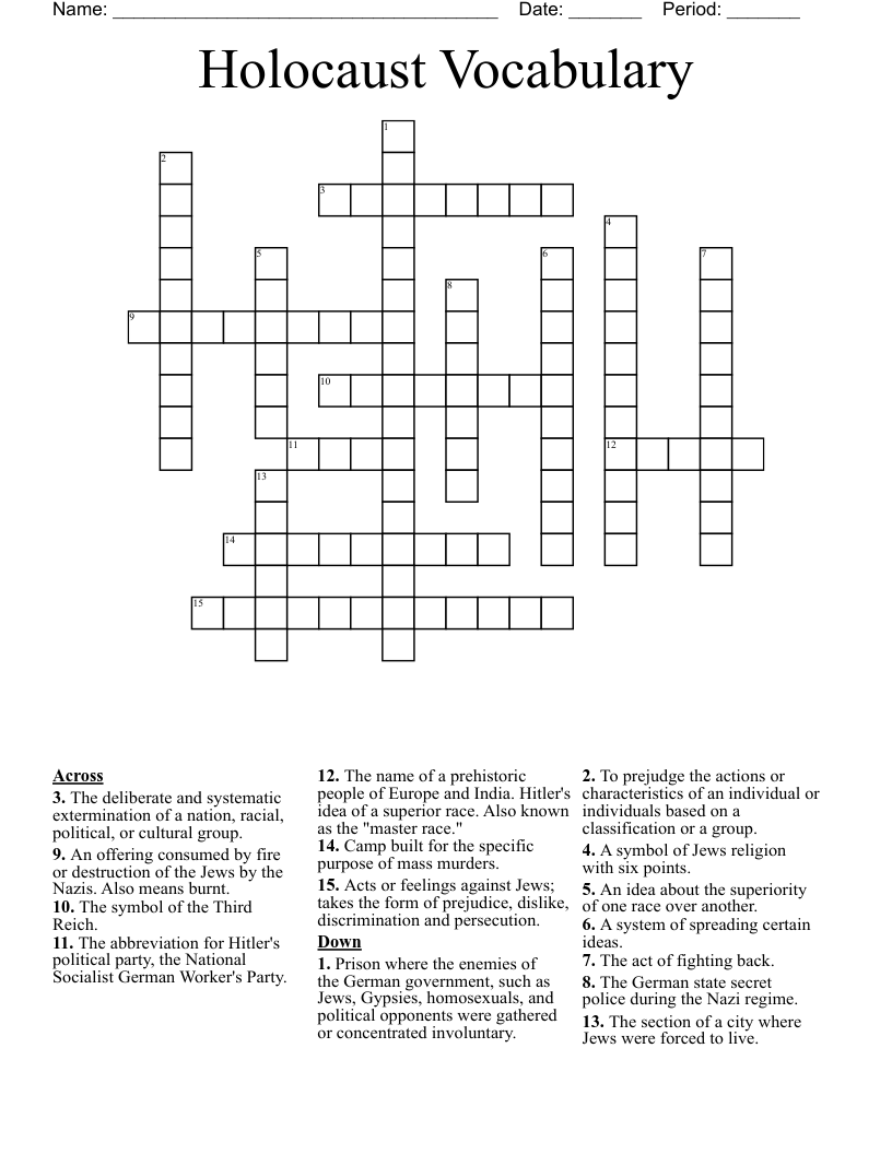 Holocaust Vocabulary Crossword