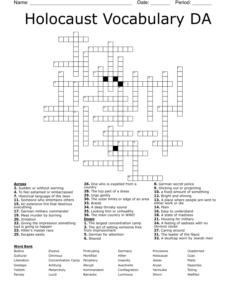Holocaust Vocabulary DA Crossword