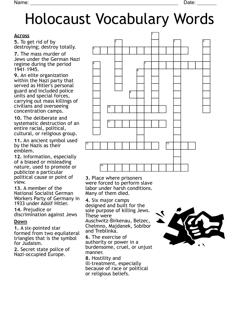 Holocaust Vocabulary Words Crossword