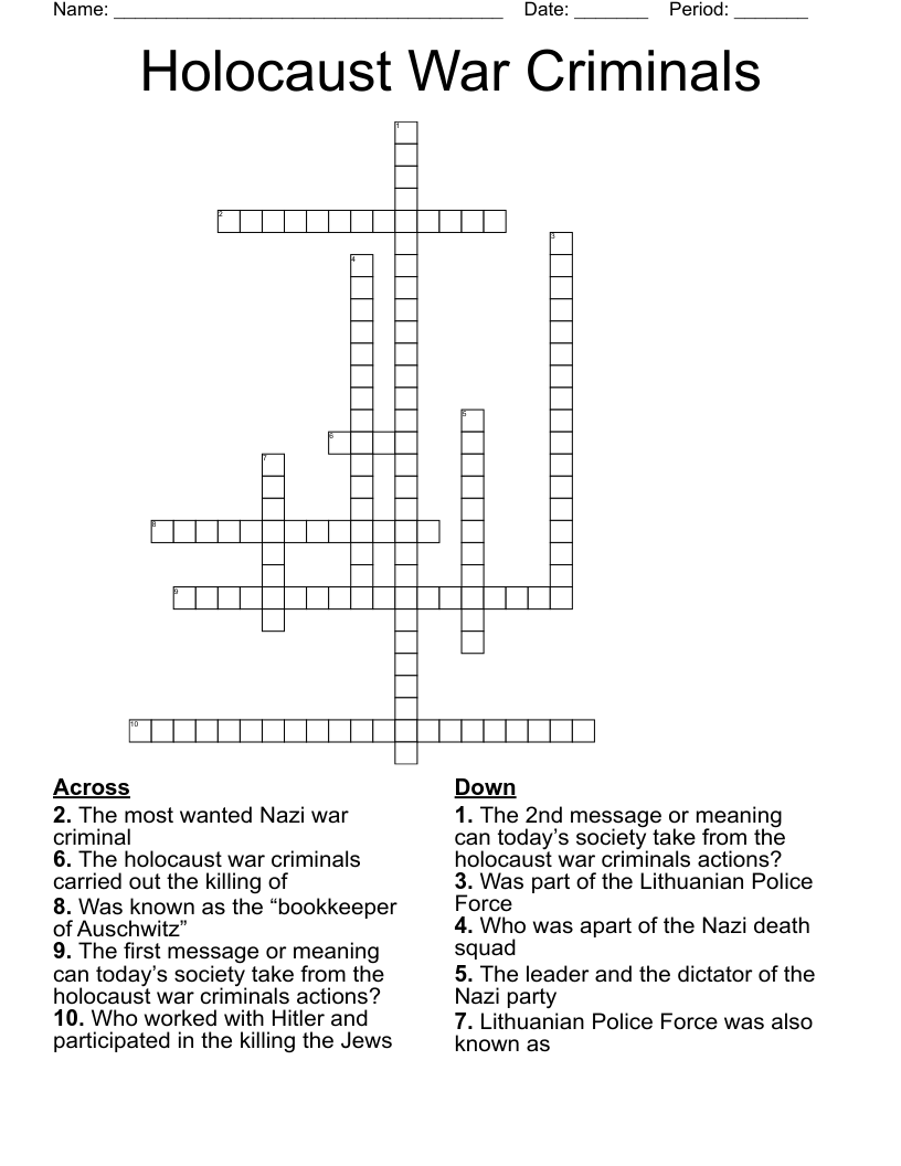 Holocaust War Criminals  Crossword
