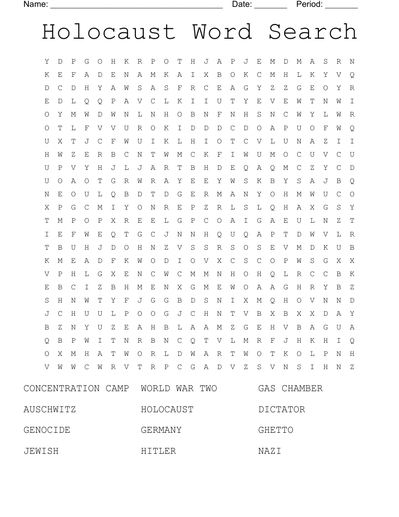 Holocaust Word Search